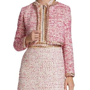 ALICE & OLIVIA
Off White Raspberry Kidman Cropped Tweed Jacket size small